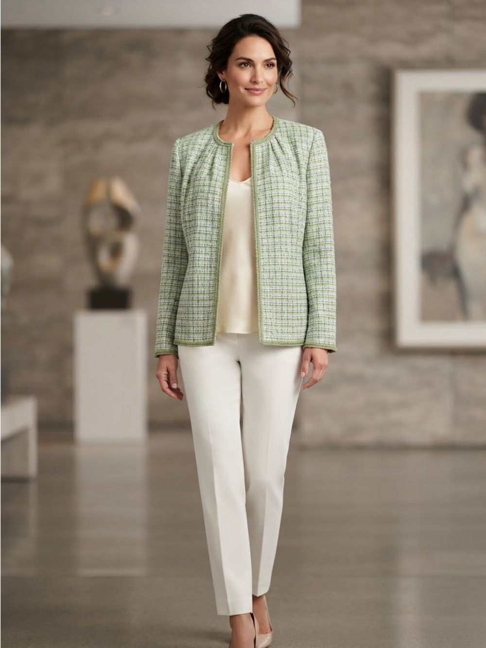 Sag Harbor Vintage early 2000s women green tweed blazer